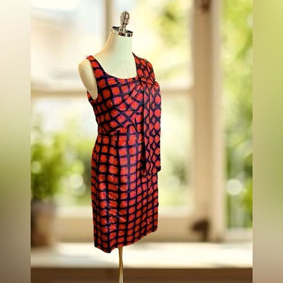 🔥 Marc by Marc Jacobs 100% Silk Sash Red Check Cocktail Dress Size 2 - Picture 3 of 13
